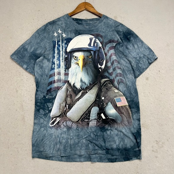 The Mountain Other - The Mountain T-Shirt Manimals Eagle Pilot Tie Dye Mens L Blue Animals Patriotic
